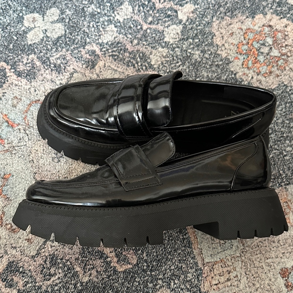Zara Black Patent Loafers for Women 40